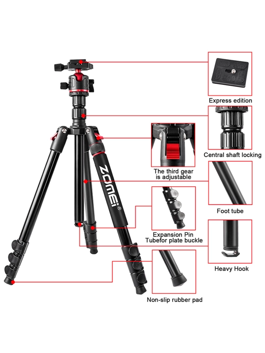 ZOMEI Q173 professional alyuminiy qotishma tripod, Monopod, to'p boshi