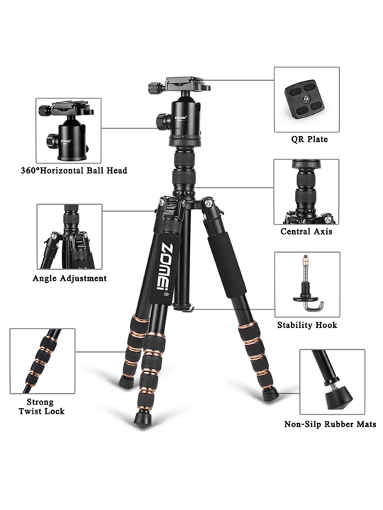 Zomie z669 360 panoramali to'p boshli professional tripod, engil kamera