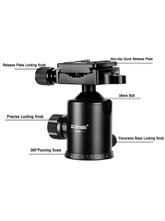Zomie z669 360 panoramali to'p boshli professional tripod, engil kamera