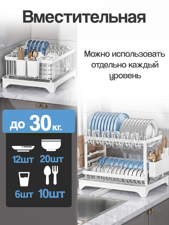 Сушилка для посуды, настольная, с поддоном и сливом