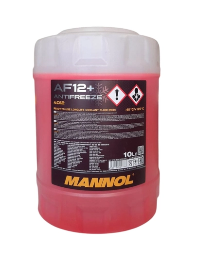 Антифриз MANNOL AF12+ 10L — готовая охлаждающая жидкость -40°C, красный цвет