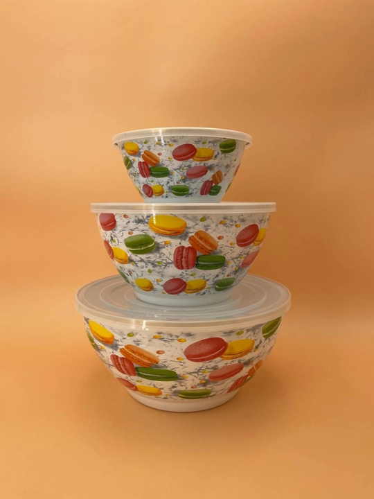 Набор эмалированных салатников, мисок с крышками, 1, 2.5, 4 литра