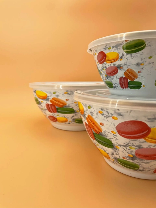 Набор эмалированных салатников, мисок с крышками, 1, 2.5, 4 литра