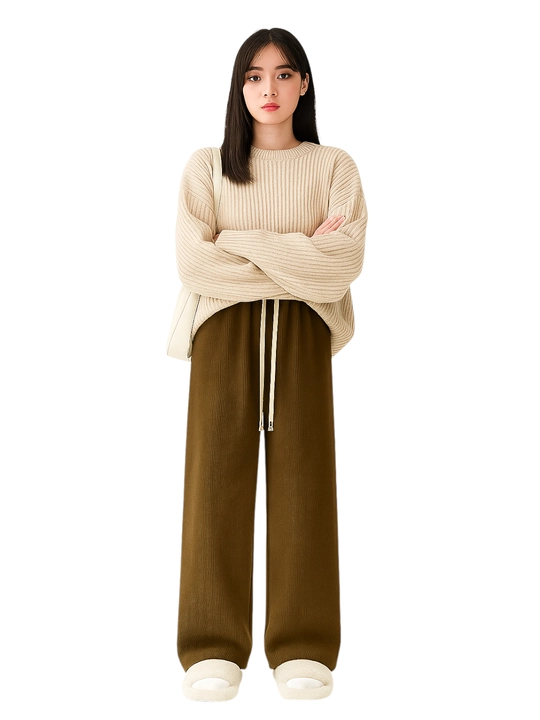 Ayollar uchun keng baxmal ishtonlar, kuz-qish mavsumi, baland bel bilan, erkin, velvettan