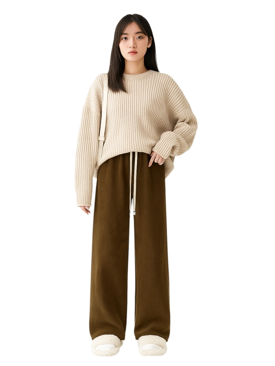 Ayollar uchun keng baxmal ishtonlar, kuz-qish mavsumi, baland bel bilan, erkin, velvettan