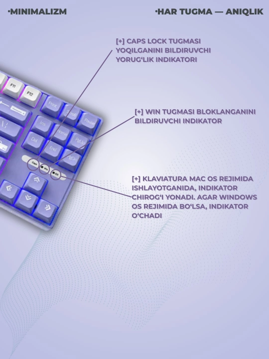 AJAZZ AK870MC mexanik o‘yin klaviaturasi, simli USB Type-C, 87 ta tugma, Hot-Swap