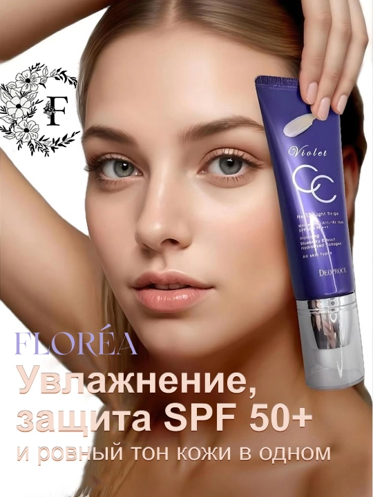 Yuz uchun tonal SS krem, Koreya, namlantiruvchi Violet CC, Deoproce - 