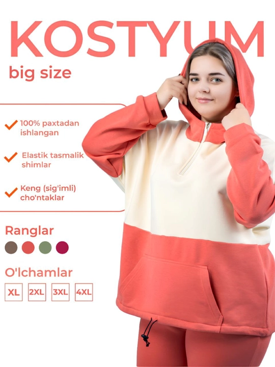 Ayollar sport kostyumi, katta o‘lchamli, big size, plus size, ayollar kiyimlari - 