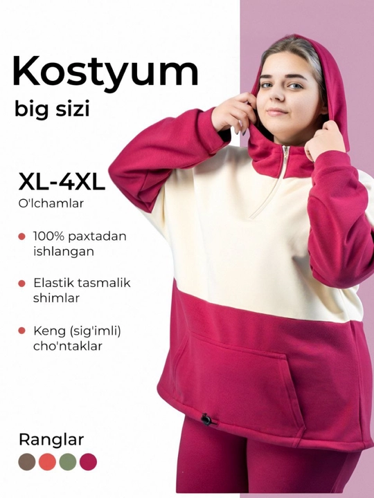 Ayollar sport kostyumi, katta o‘lchamli, big size, plus size, ayollar kiyimlari - 