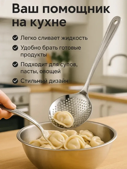 Шумовка кухонная из нержавеющей стали – ложка с отверстием (31 см)