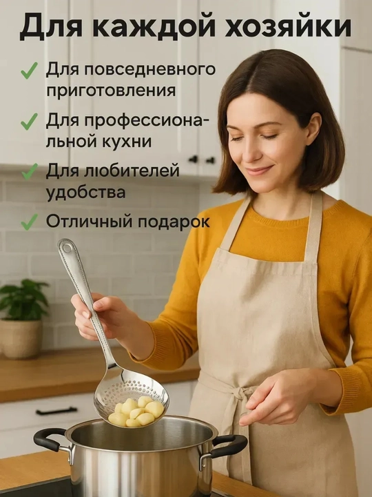 Шумовка кухонная из нержавеющей стали – ложка с отверстием (31 см)