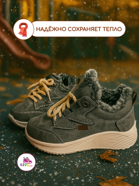 Kроссовки с мехом, для девочек и мальчиков 