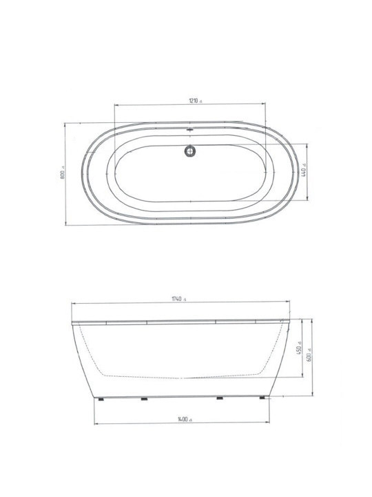 Akril vanna 1MARKA TONDO 174×80 sm — LED yoritgichli zamonaviy dizayn
