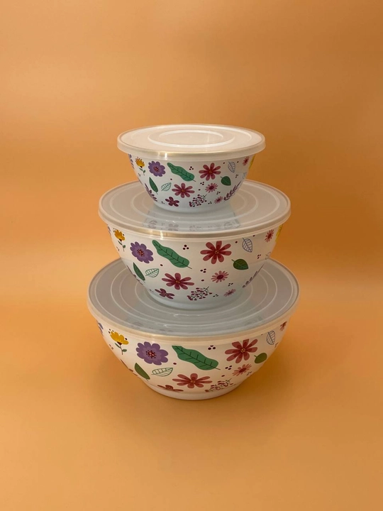 Набор эмалированных салатников, мисок с крышками, 1, 2.5, 4 литра
