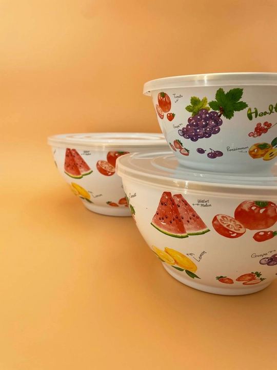 Набор эмалированных салатников, мисок с крышками, 1, 2.5, 4 литра