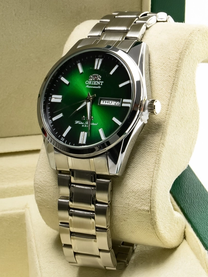 Мужские часы Orien Automatic S.R.O, стальной корпус, календарь — MICRO1-ORIENTT55-ЗЕЛХАКИ