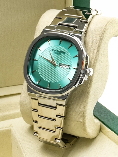 Мужские наручные часы Patek Philippe Style Geneve – металлический корпус, календарь — MICRO1-PATEK65-БИРЮЗ