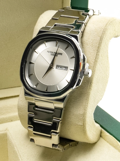 Мужские наручные часы Patek Philippe Style Geneve – металлический корпус, календарь — MICRO1-PATEK65-БЕЛЫЙ