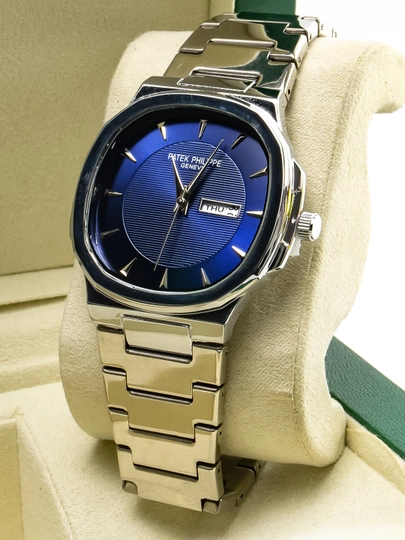 Мужские наручные часы Patek Philippe Style Geneve – металлический корпус, календарь — MICRO1-PATEK65-ТЕМНСИН