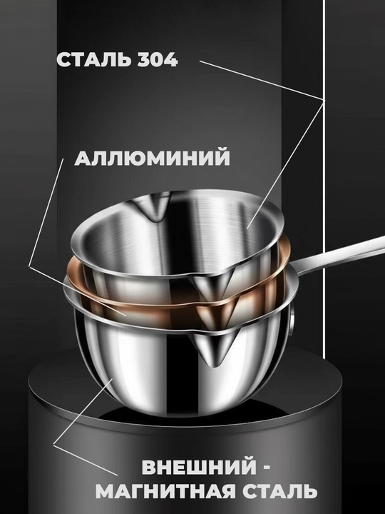 Ковш кухонный из нержавеющей стали, ковшик сотейник, молоковарка, 300 мл