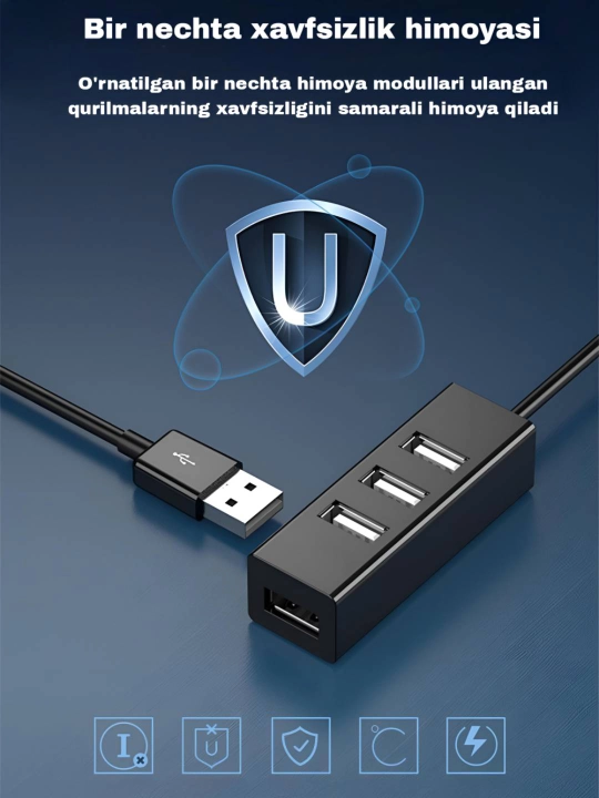USB Hub 2.0 на 4 порта c проводом 30 см - 