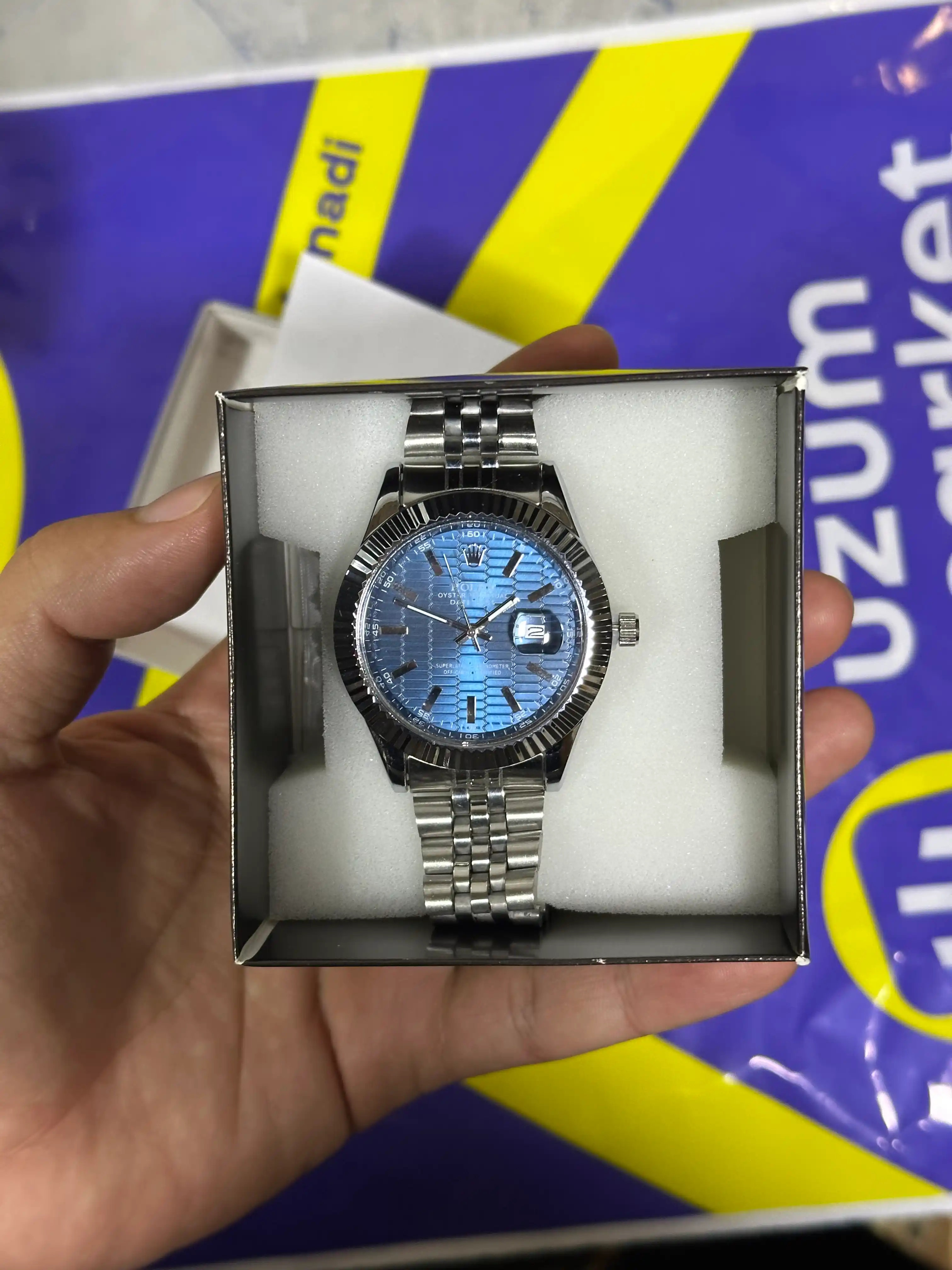 Erkaklar qo‘l soati, metall braslet, arab raqamli siferblat, datejust, sovg‘a qutisida