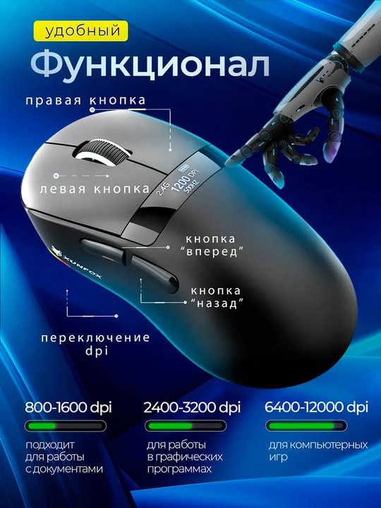 Kompyuter va noutbuk uchun XunFox H9PRO simsiz oʻyin sichqonchasi