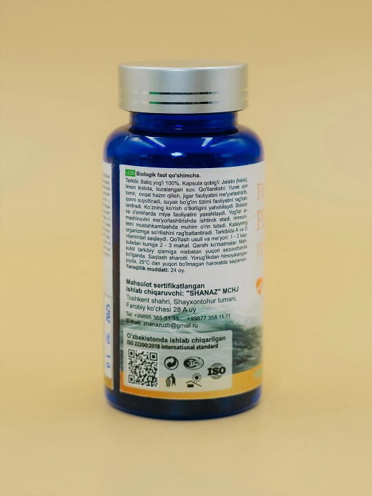 Baliq yog‘i, 500 mg, 100 kapsula, Omega-3 manbai