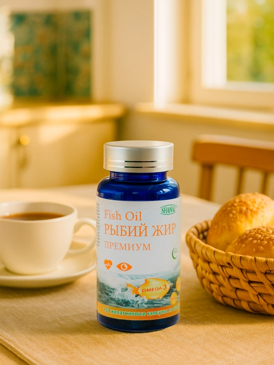 Baliq yog‘i, 500 mg, 100 kapsula, Omega-3 manbai