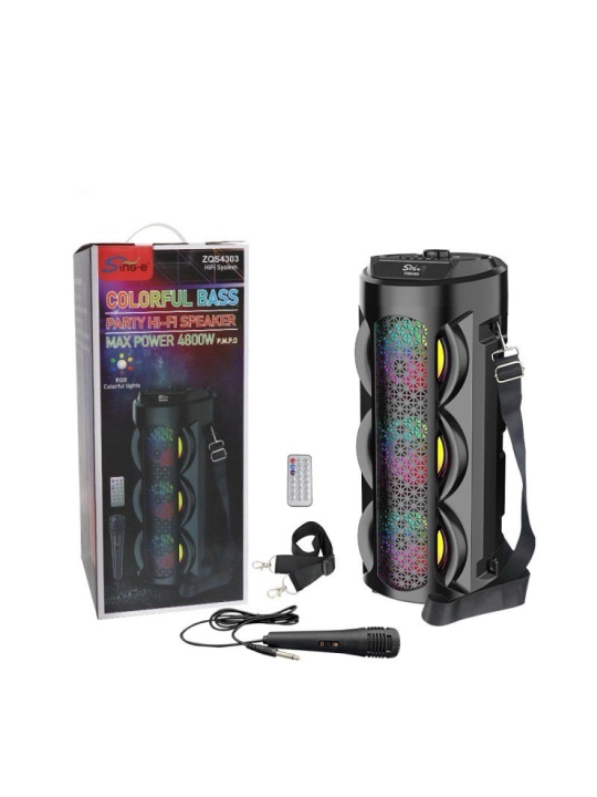 Большая беспроводная колонка Bluetooth, караоке, с RGB подсветкой, с микрофоном и пультом  - 