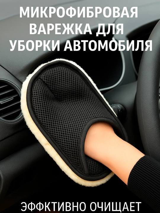 Перчатка из микрофибры и щетка для чистки салона автомобиля (универсальная)