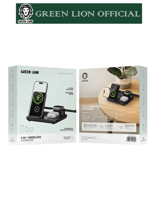 Simsiz quvvatlash qurilmasi Green Lion 3 tasi 1 da, telefon, iWatch, Airpods uchun, 15W