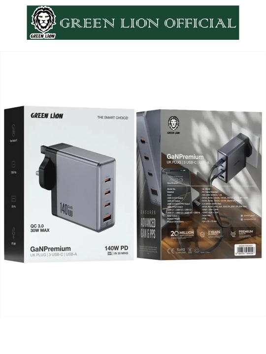 Сетевое зарядное устройство 140W Green Lion GaNPremium, быстрая зарядка, PD, PPD, QC 3.0 - 