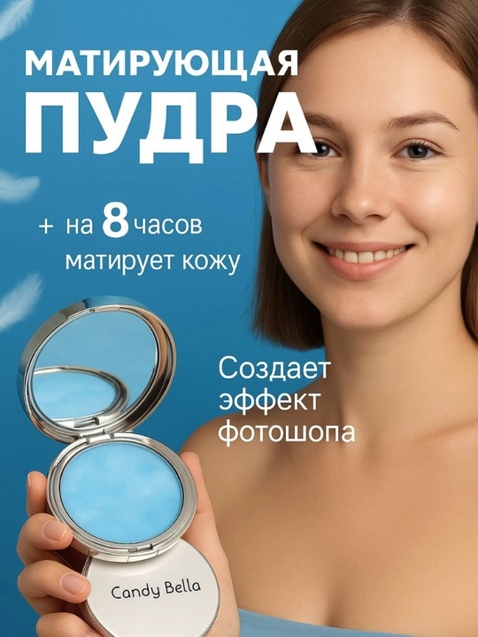 Пудра для лица Candy Bella, матирующая, бесцветная, компактная, для кожи лица, 10 г - 