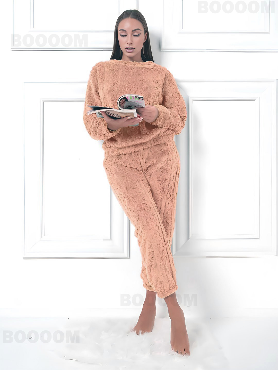 Пижама со штанами, мягкая, плюшевая, oversize, 6 цветов