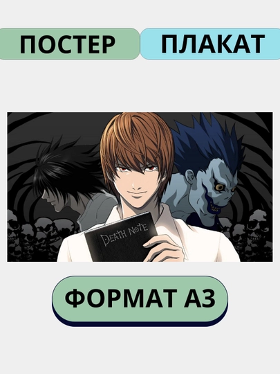 Постер на стену, интерьерные, большие, А3, Тетрадь смерти, Аниме, Манга — ПОСТЕР2-ТЕТРАД1-АЛЫЙ