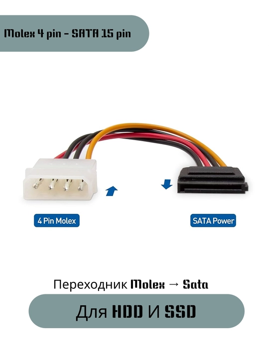 Кабель переходник питания Molex 4-Pin - SATA 15-Pin - 