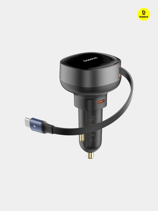 Baseus avtomobil quvvatlagichi, suriladigan, Enjoyment Pro Retractable USB-C, 60 Vt, qora
