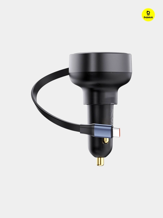Baseus avtomobil quvvatlagichi, suriladigan, Enjoyment Pro Retractable USB-C, 60 Vt, qora