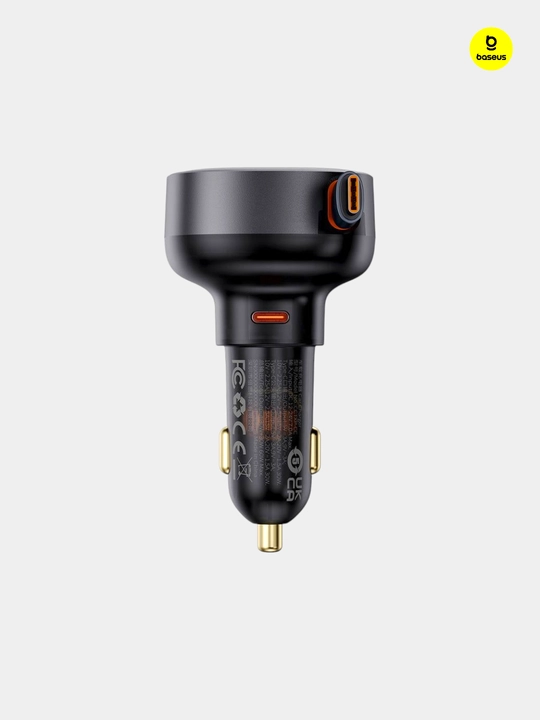 Baseus avtomobil quvvatlagichi, suriladigan, Enjoyment Pro Retractable USB-C, 60 Vt, qora