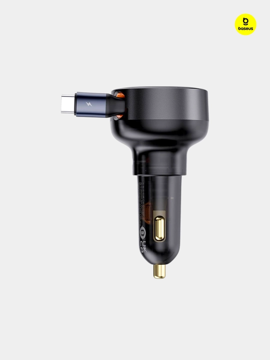 Baseus avtomobil quvvatlagichi, suriladigan, Enjoyment Pro Retractable USB-C, 60 Vt, qora