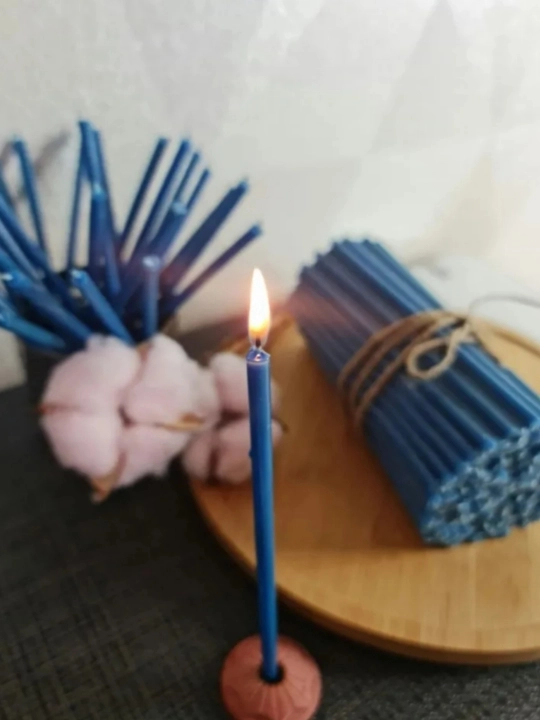 Свечи восковые для скруток синие, восковые, медовые 8 штук в наборе!