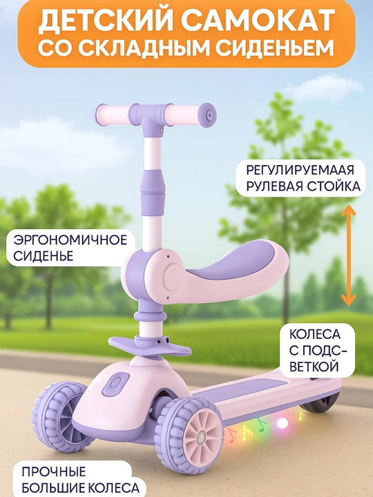 Yoritgichli uch oyoqli skuter, samakat bolalar uchun, skuter uch oyoqli