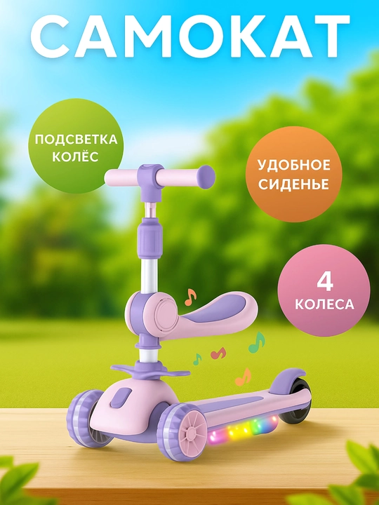 Yoritgichli uch oyoqli skuter, samakat bolalar uchun, skuter uch oyoqli
