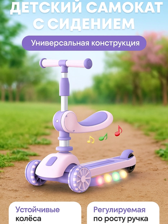 Yoritgichli uch oyoqli skuter, samakat bolalar uchun, skuter uch oyoqli