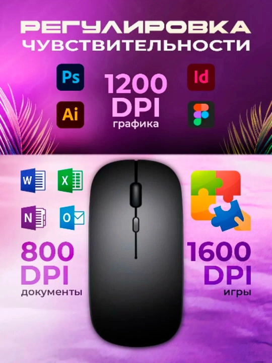 HP W10 simsiz sichqoncha – Bluetooth va USB/Wi-Fi adapterli, jim ishlovchi, 500 mA/h