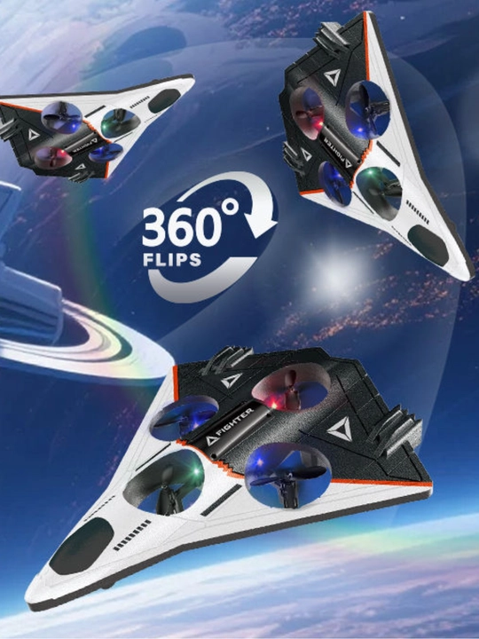 Дрон-самолёт с 360° переворотами и подсветкой — управление по 2.4G, защита от столкновений - 