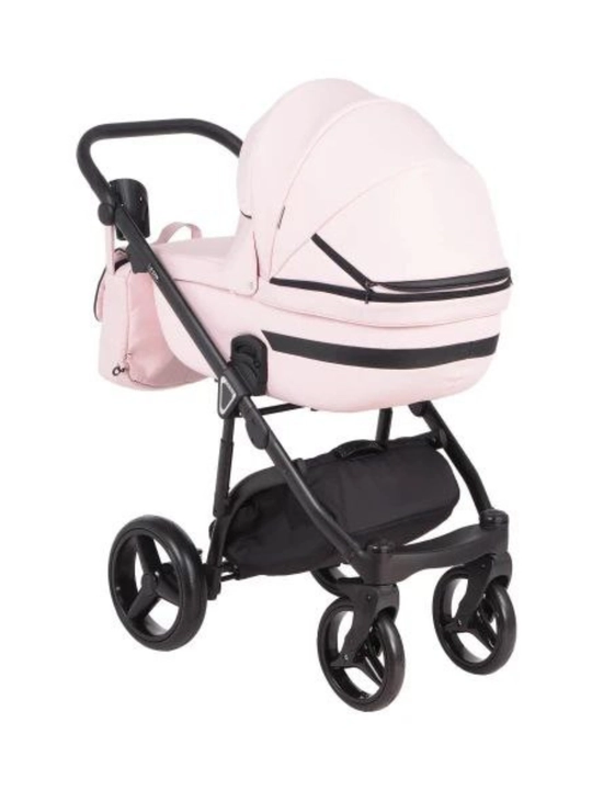 Коляска 2 в 1 Adamex Cortina CT-201 (св. розовый+ св. розовая перф. кожа + черная отделка)