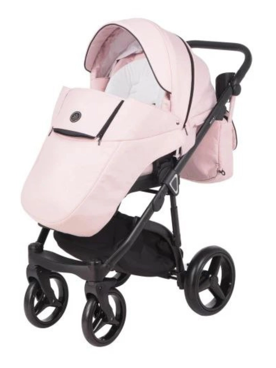 Коляска 2 в 1 Adamex Cortina CT-201 (св. розовый+ св. розовая перф. кожа + черная отделка)