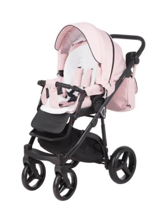 Коляска 2 в 1 Adamex Cortina CT-201 (св. розовый+ св. розовая перф. кожа + черная отделка)